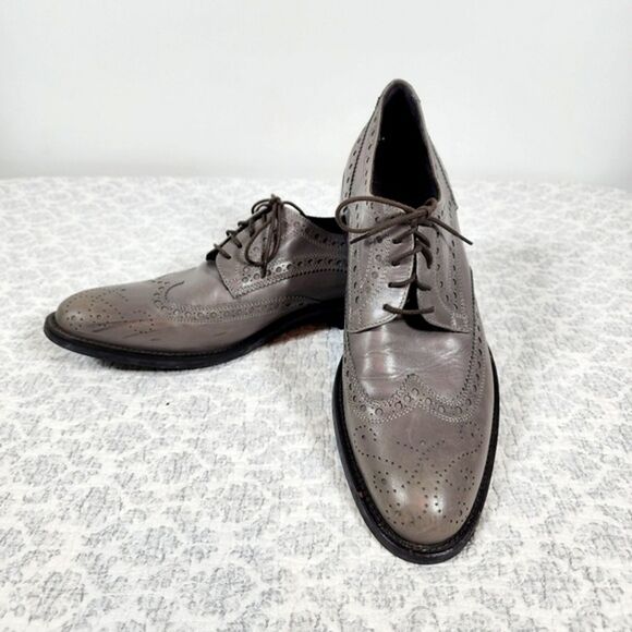 Donald J. Pliner Italian Grey Emerik Wingtip Oxford Lasercut Shoes Size 10 - Picture 1 of 6